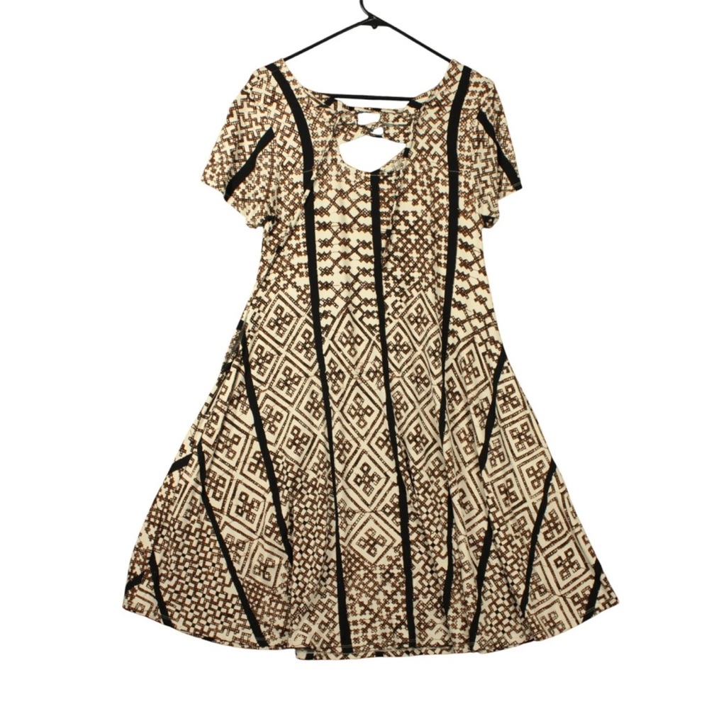 Bel Kazan Anthropology Midi Dress Short Sleeves Sz L geometric Print Boho - Picture 5 of 14